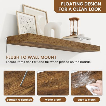 Floating Shelves for Wall, Wall Mounted Wood Shelves, Brown, Set of 2, 32in - color: Rustic Brown, size: 32"W x 6.5"D , 2 Pack