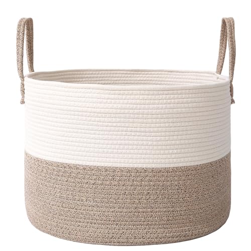 JMvicyroam 115L Extra Large Machine Washable Cotton Rope Blanket Basket - color: White&Brown, size: 115L