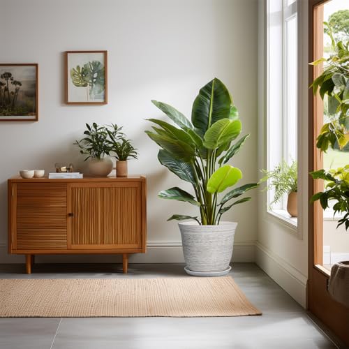 Ceramic Flower Pots, 10 Inch Plant Pot with Saucer, Grey - color: Grey-white, size: 10 Inch