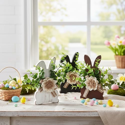 Yousoontic 3 Pcs Easter Table Decorations Farmhouse Bunny Decor, Front - style: Front