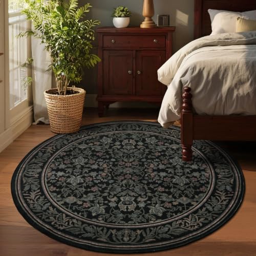 GarveeHome Round Rugs 4ft Washable Circle Rug for Living Room, Black - color: Black, size: 4' (Round)