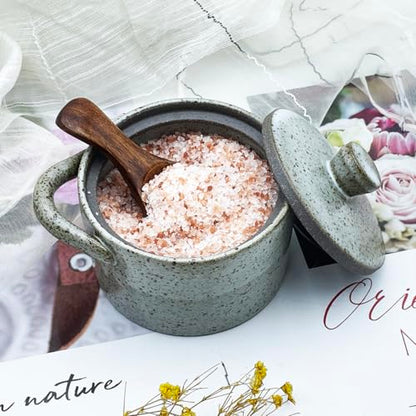 8 oz Ceramic Salt Cellar with Lid & Wooden Spoon,Countertop Salt Container,Sugar Bowl,Spices Jar| Artisan Kitchen Decor(Gray) - color: Gray