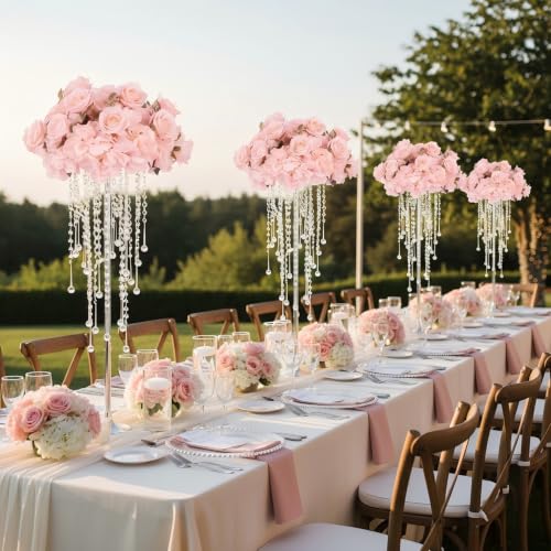 10pcs Crystal Centerpieces for Tables 21.65in Silver Flower Stand - color: Silver, size: 10×S