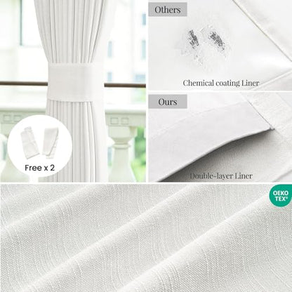 Topfinel Ivory White Pinch Pleated Blackout Linen Curtains, 105 Inch Long Energy Saving Thermal Insulated Living Room Panels, Neutral Farmhouse Noise Cancelling Drapery, Beige White,40" W*105" L - color: Beigewhite, size: 40"W x 105"L (Pack of 2)