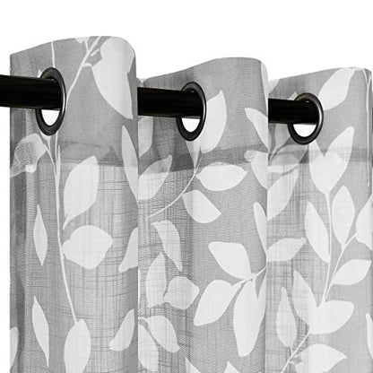 White Grey Leaf Curtains 84" Privacy Semi Sheer Window Drapes Bedroom 2pk - color: Grey, size: 52"W x 84"L (Pack of 2)