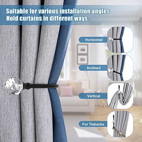 Crystal Curtain Holdbacks, Black Curtain Tieback Hooks Metal Decorative Curtain Pull Backs 4 Pack Heavy Duty Modern Drapery Tiebacks U Shaped Window Drape Holder - color: Black-4 Pack