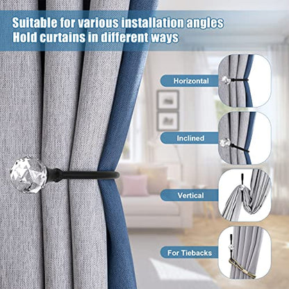 Crystal Curtain Holdbacks, Black Curtain Tieback Hooks Metal Decorative Curtain Pull Backs 4 Pack Heavy Duty Modern Drapery Tiebacks U Shaped Window Drape Holder - color: Black-4 Pack