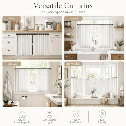 Jowels 천연 리넨 카페 커튼 길이 121.9cm(48인치) 주방 RV용 패널 2개 - color: 천연, size: 50"W x 48"L (Pack of 2)