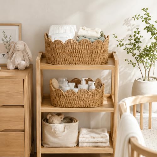 Endymion Set of 2 Paper Rope Scalloped Basket, Wicker Storage Baskets - color: Neutral