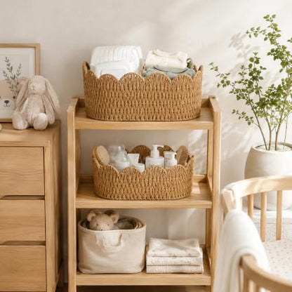 Endymion Set of 2 Paper Rope Scalloped Basket, Wicker Storage Baskets - color: Neutral
