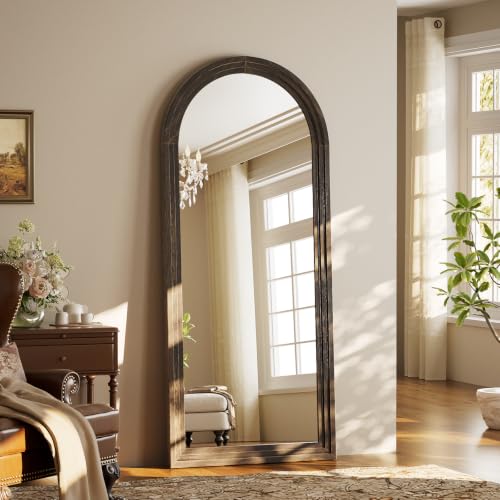 71"x30" Arched Full Length Mirror with Solid Wood Frame, Brown - color: Dark Brown, size: 71"L x 30"W
