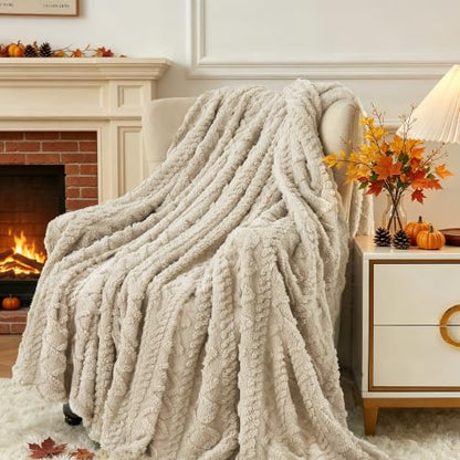 Aganear Fleece Throw Blanket for Bed Couch 90"x90" Khaki - color: Khaki, size: Queen(90×90in)