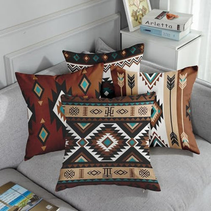 Throw Pillow Covers, Western Teal, Set of 4, 18"x18" - color: Southwestern Tribal 2