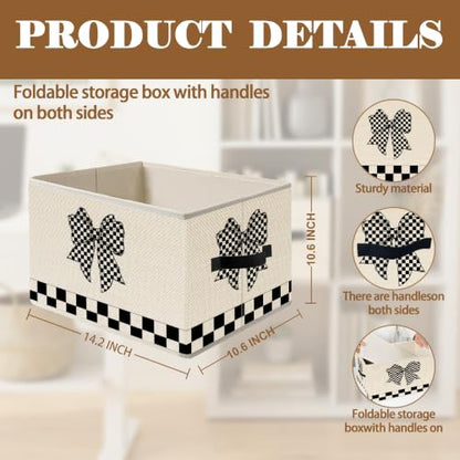 Coquette Black and White Checkered Bow Storage Basket Organizer - color: Coquette Checkered Bow