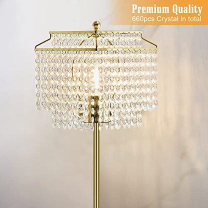 Luvkczc Gold Crystal Floor Lamp, 64" Tall Elegant Standing Lamp - color: Gold