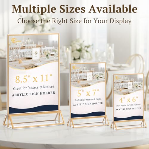 EHWINE 12 Pack Gold Acrylic Sign Holder 4x6 Double Sided Tabletop Stand