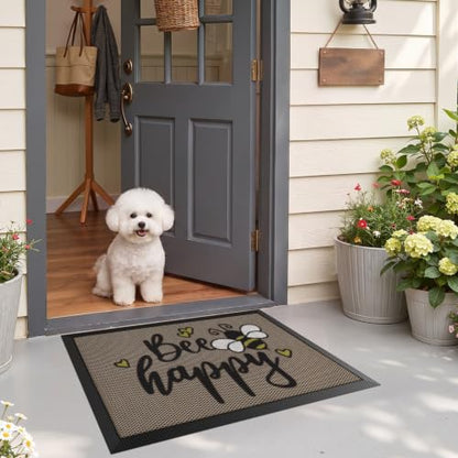 LUMI Outside Welcome Door Mat 17x30, Non-Slip Durable Rubber Easy Clean - color: Bee Happy, size: 17"x30"