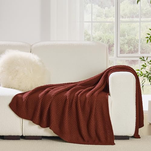 Rust Throw Blanket for Couch Bed, Moss Knit, 50x60 Inches - color: Moss-rust Red, size: 50"x60"
