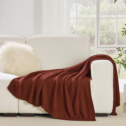 Rust Throw Blanket for Couch Bed, Moss Knit, 50x60 Inches - color: Moss-rust Red, size: 50"x60"
