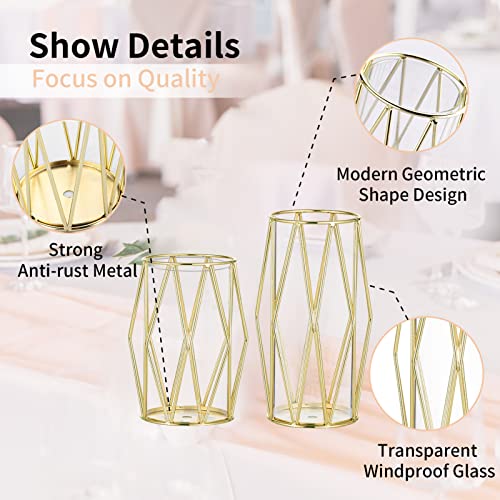 NUPTIO Gold Geometric Hurricane Glass Candle Holders, Set of 2 - color: Gold, size: XS+S
