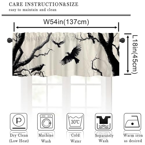Gothic Raven Valance Curtains,Rod Pocket Valances for Windows,Small Window Treatment Valances for Kitchen,Living Room,Bedroom,Bathroom,Home Decor,18x54 Inch,1 Panel - color: Raven01, size: 54"W x 18"L (Pack of 1)