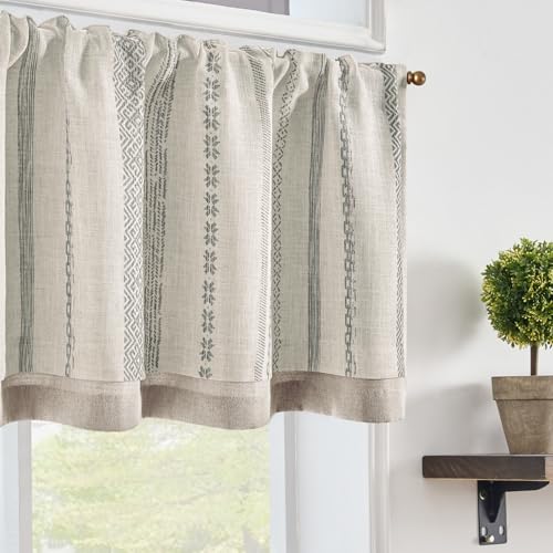 jinchan Liora Linen Valance 18 Inch Modern Boho 1 Panel Grey on Linen - color: Liora | Grey on Linen, size: 50"W x 18"L (Pack of 1)
