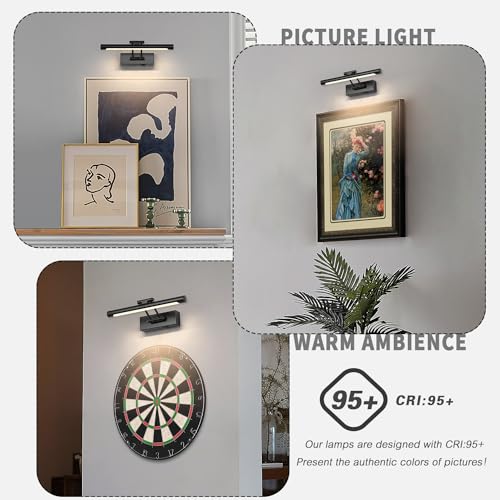 Battery Operated Picture Light Wireless, 12in Dimmable Gallery Light Rechargeable Black Picture Lights for Wall, Swing Arm Art Light with Remote Control & Timed Settings - color: Model B-Black