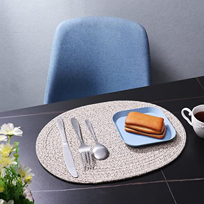 4 Pack Oval Woven Placemats, Mix Brown Cotton Plate Chargers with 4 Pack Round Coasters, Thick Heat Insulation Mats Household Table Mats Braided Bowl Mats Fabric Rustic Placemats for Dining - color: Mixed Brown, size: Oval Set of 4