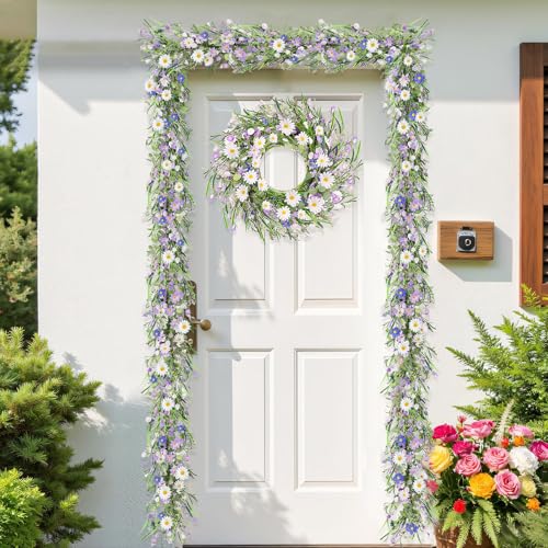 6ft Summer Daisy Garland with Flowers - color: Lavender