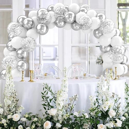 Patimate White and Silver Balloons Set 50 pcs 12 inch - color: White Silver