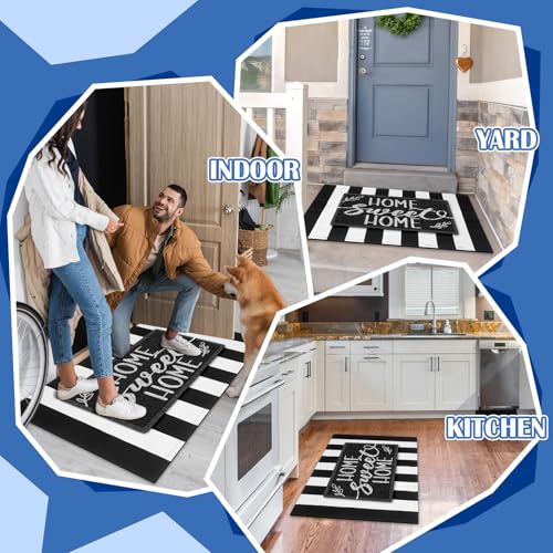 Geelin 2 Pcs Home Sweet Home Doormat, Black and White Striped Rug Set - style: Stripe Home Sweet Home