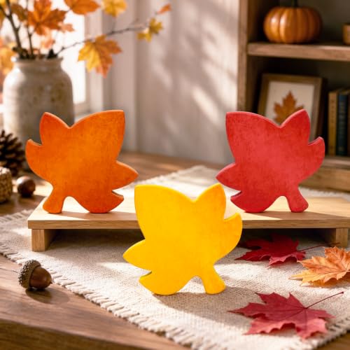 Fall Table Decor 3 PCS-Autumn Harvest Leaves Decorations for Home Indoor - style: Wooden Maple