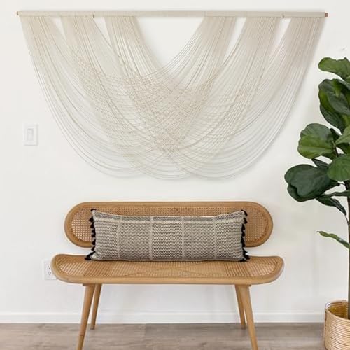 Macrame Wall Hanging Boho Wall Decor Ivory Fiber Handmade Large 57"W*31"L - color: Ivory1
