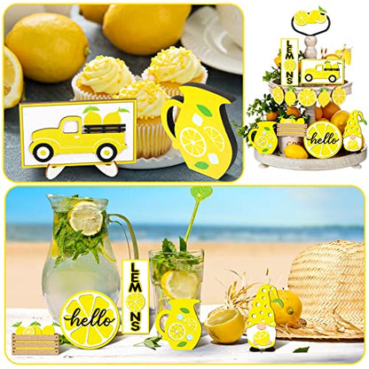 12 Pcs Lemon Tiered Tray Decor Set Gnome Fresh Lemonade Wooden Sign - style: Lemon