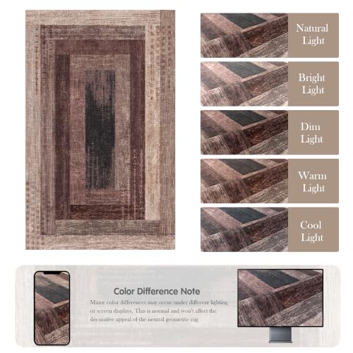 Neutral Geometric Brown 5x8 ft Large Rug for Living Room Bedroom - color: Brown, size: 5' x 8' (Rectangular)