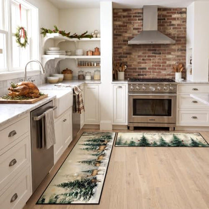 Fourluoo Sets of 3 Christmas Winter Kitchen Rugs and Mats Decor Set - color: Green