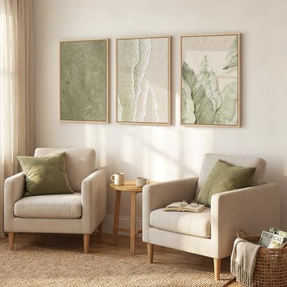 Framed Abstract Sage Green 3 Piece Wall Art for Living Room, 16x24 In - color: Sage Green & Beige, size: 16" W x 24" H x 3Pcs