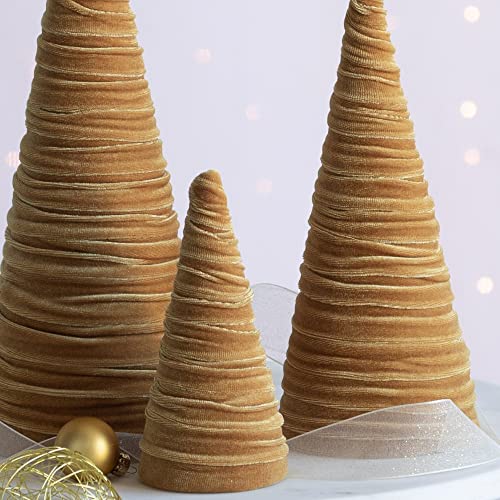 Gold Velvet Trees, Set of 3, Gold - color: Gold