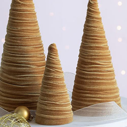 Gold Velvet Trees, Set of 3, Gold - color: Gold