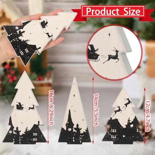 Syhood 3 Pcs Christmas Table Decorations, Wooden Christmas Tree Figurines - style: Christmas Tree