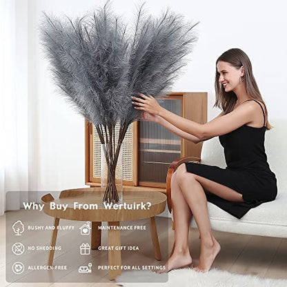 Wertuirk 8 Pcs 45 inch Tall Faux Grey Pampas Grass Decor - color: Grey