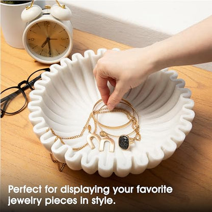 Fluted Marble Bowl Decorative 10", Large Fruit Bowl for Kitchen Counter - size: 10 inches