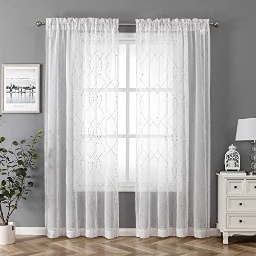 VISIONTEX White Sheer Curtains Grey Dots Moroccan Embroidered 72 Inches - color: Dots-grey, size: 54"W x 72"L (Pack of 2)