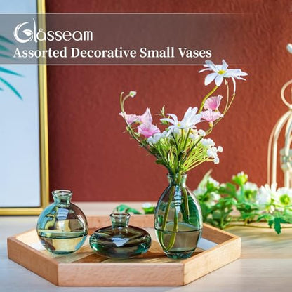 Glasseam Glass Bud Vase for Centerpieces: 12Pcs Green Mini Small Vases Bulk - color: Green, size: 4 Sets