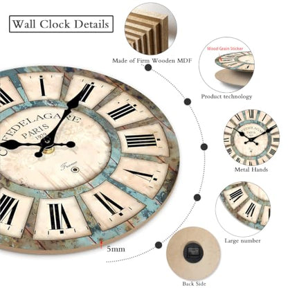 Retro Rustic Wooden Wall Clocks for Living Room 16 Inch - color: Blue1, size: 16 Inch