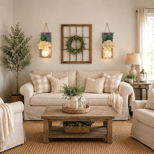Modern Farmhouse Wall Decor Set of 2, Rustic Grey - color: 13.4"H Grey + Rose