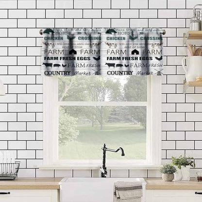 Farmhouse Valance Curtains for Kitchen, Retro Wood Texture Cow Pig Chicken Farm Animals Print Short Window Treatment Valances for Living Room Dinning Room, 54x18 Inch - color: Farm-4