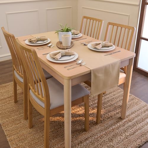 Encasa XO Table Runner, Cotton Canvas Dining Runner 13"x72" - color: Light Beige, size: 13x72 in