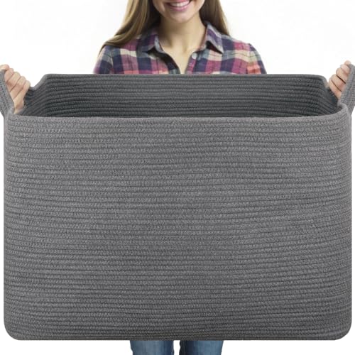 OIASKET 118L Extra Large Blanket Basket, 24.8" x 17.7" x 17.2" Woven Basket - color: Grey, size: 24.8"x17.7"x16.2"