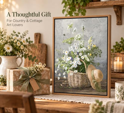 Framed Rustic Daisy Canvas Wall art - color: Daisy-Framed, size: 24"L x 16"W